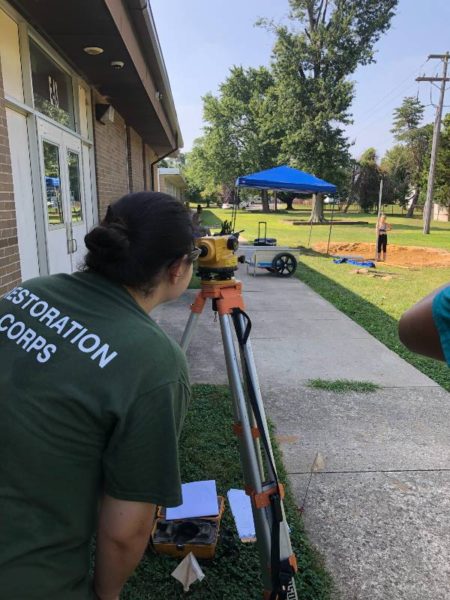 measuring depth for a rain garden at indian avenue school